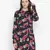 Black floral print button-down women gathered tunic