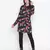 Black floral print button-down women gathered tunic