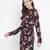 Black floral print button-down women gathered tunic