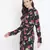 Black floral print button-down women gathered tunic