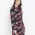 Black floral print button-down women gathered tunic