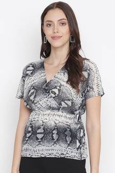 Wellbler Black abstract print women top