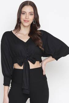 Aroma solid black tie - knot women top