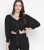 Aroma solid black tie - knot women top