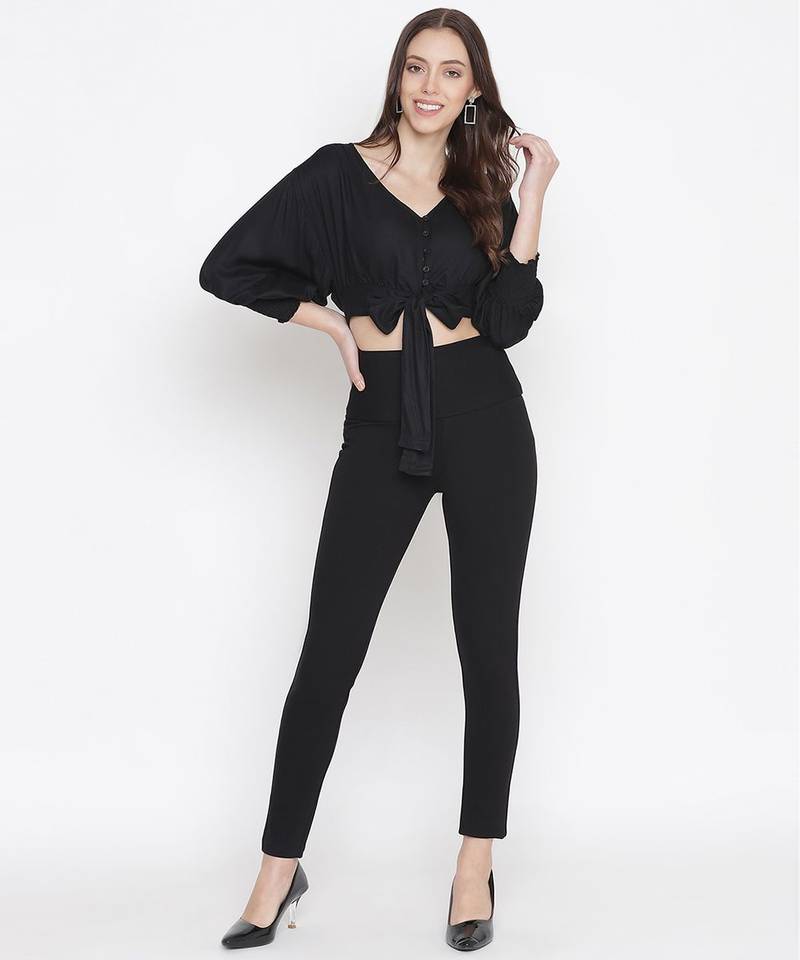 Aroma solid black tie - knot women top