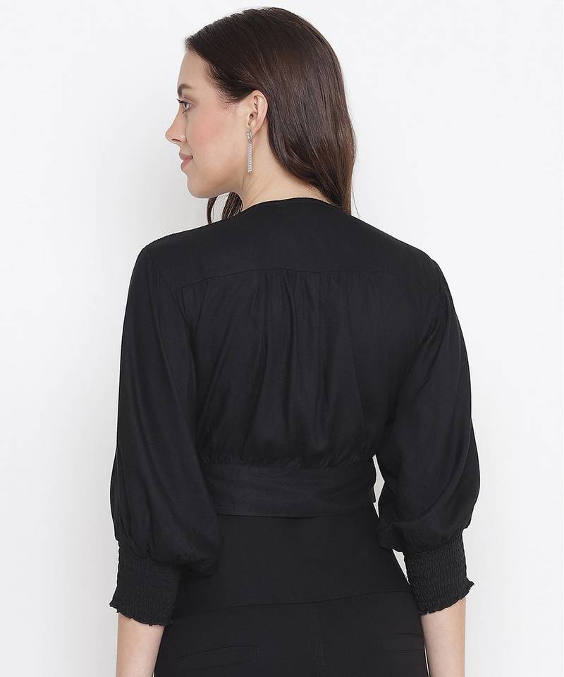 Aroma solid black tie - knot women top