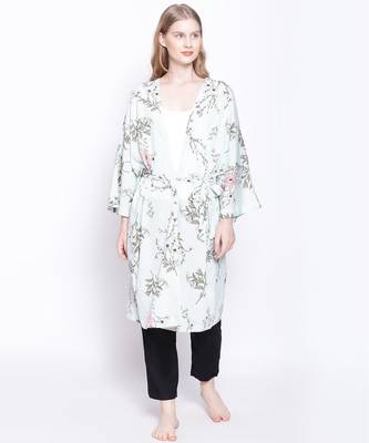 Green floral Tie knot Women Nighwear cover Up 1