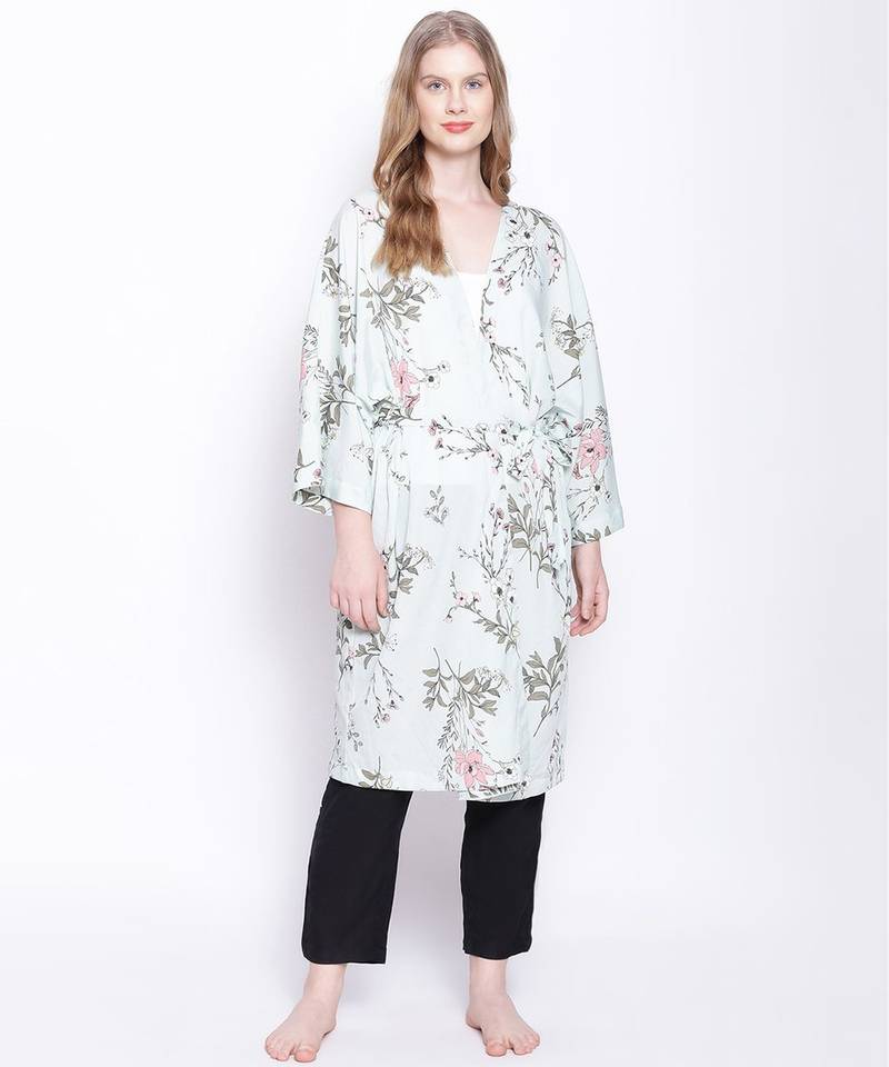 Green floral Tie knot Women Nighwear cover Up