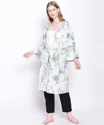 Green floral Tie knot Women Nighwear cover Up 3