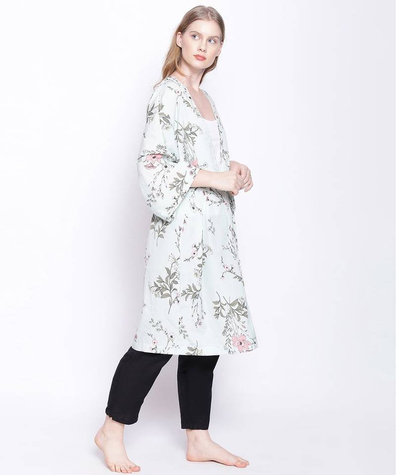 Green floral Tie knot Women Nighwear cover Up