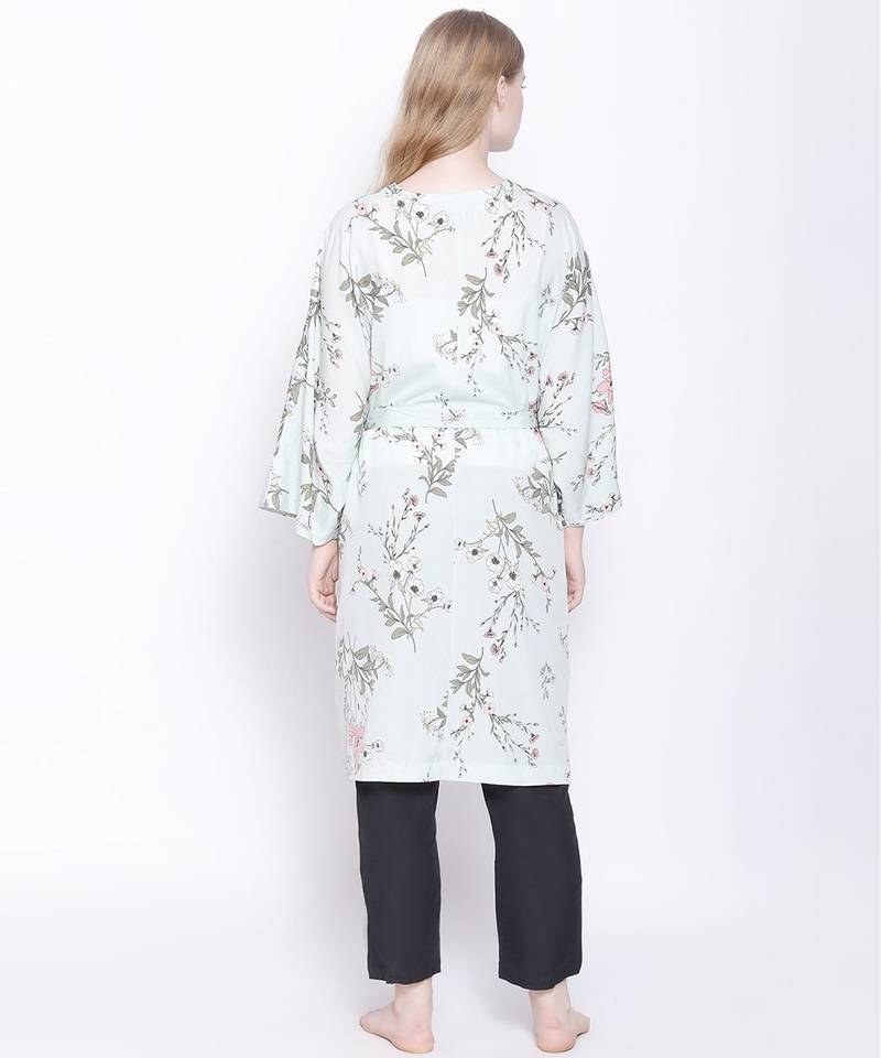 Green floral Tie knot Women Nighwear cover Up