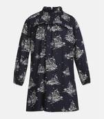 Abuzz Navy boat print smocking  modern girl dress