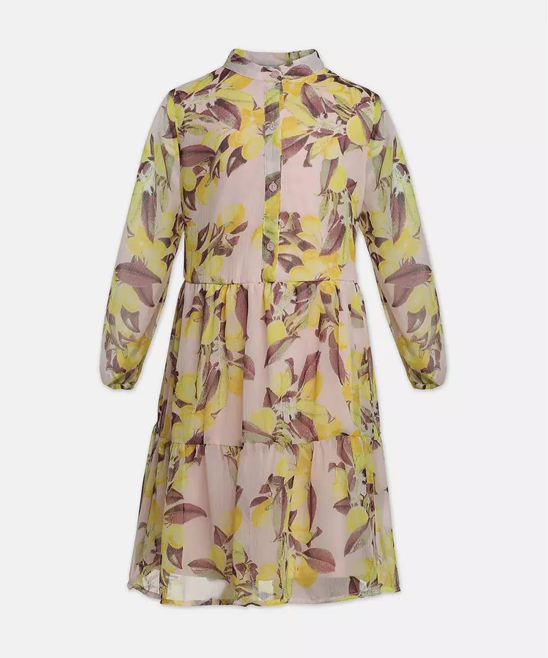 Dozzie yellow floral print trendy girl dress