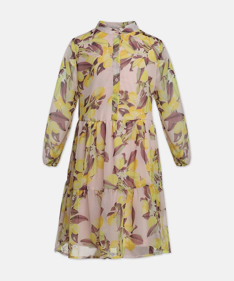Dozzie yellow floral print trendy girl dress