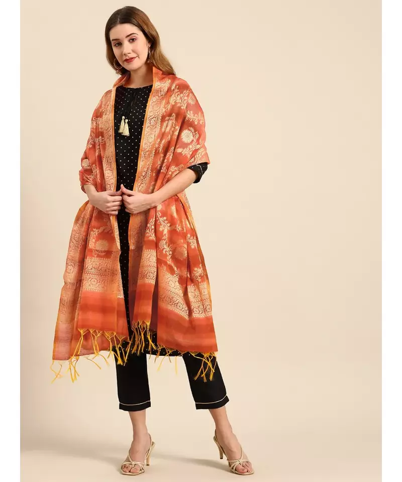 Cotton Silk Peach Banarasi Work  dupatta