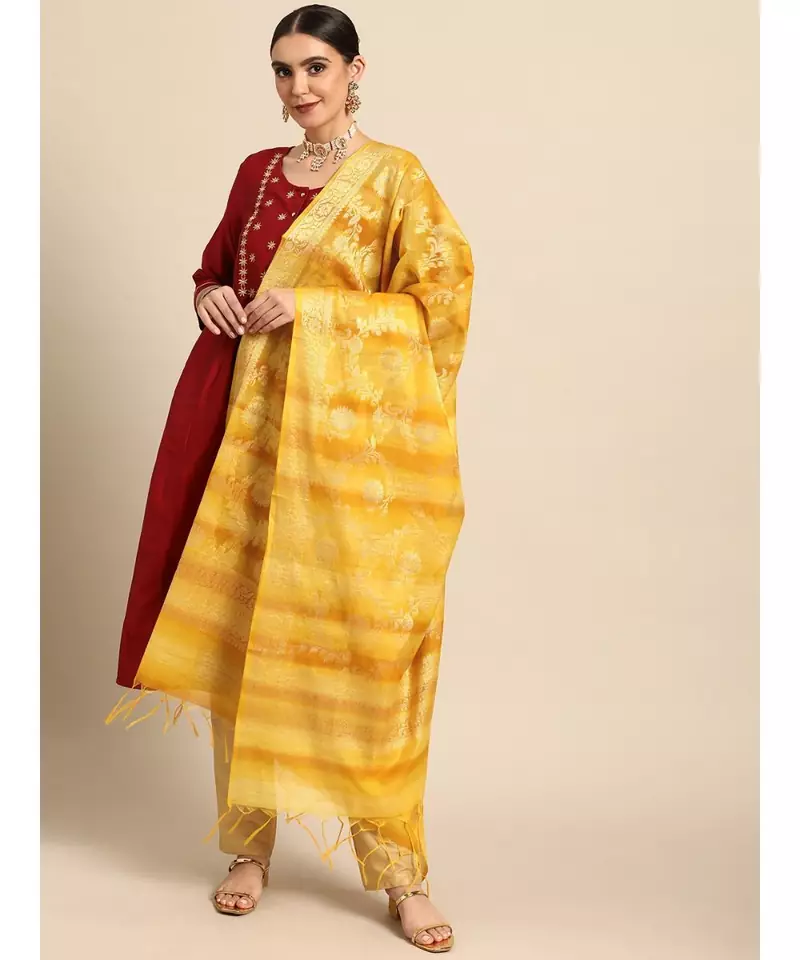 Cotton Silk Yellow Banarasi Work  dupatta