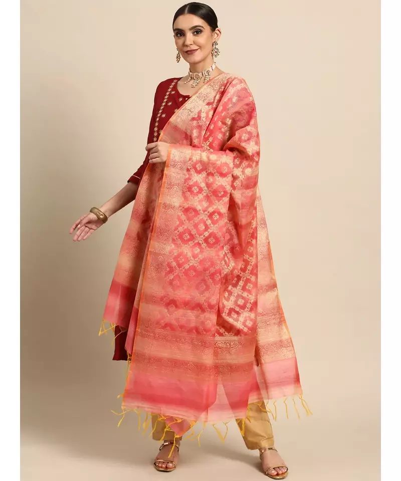 Cotton Silk Pink Banarasi Work  dupatta