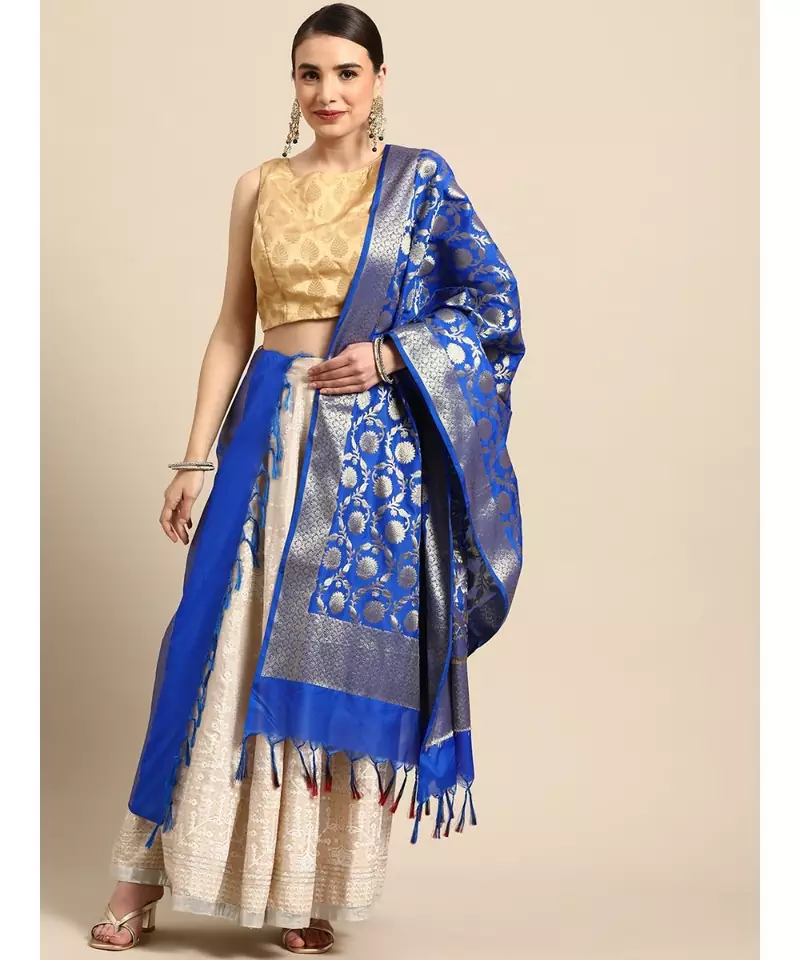 Silk Blend Blue Banarasi Work  dupatta