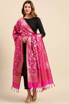 Silk Blend Pink Banarasi Work  dupatta