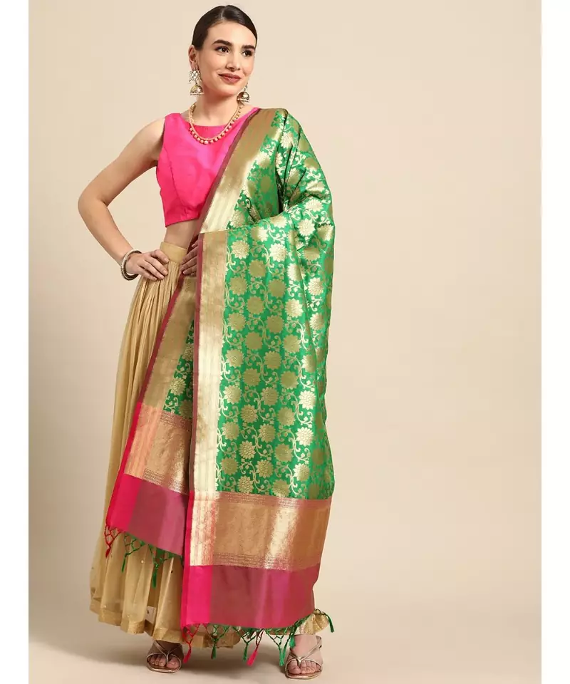 Silk Blend Green Banarasi Work  dupatta