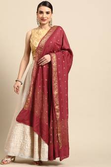 Pure Silk Maroon Banarasi Work  dupatta