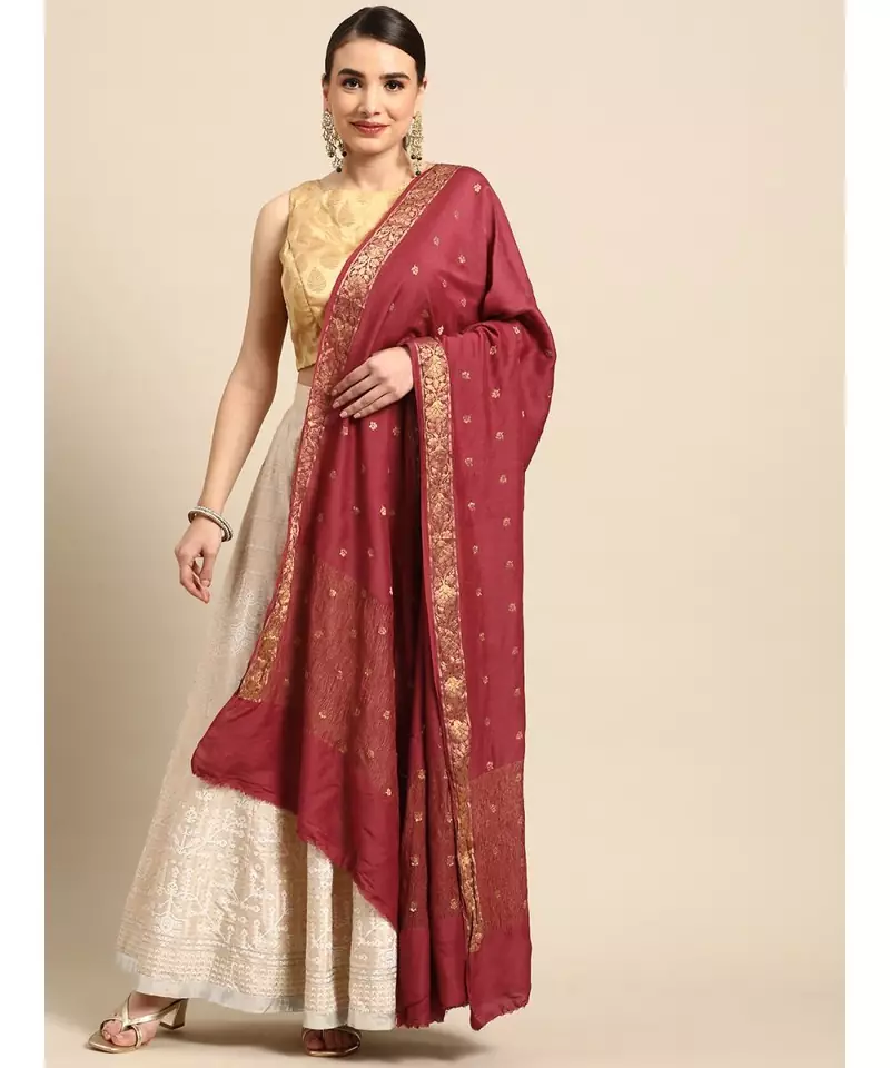 Pure Silk Maroon Banarasi Work  dupatta