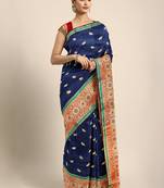 Blue woven silk blend saree with blouse