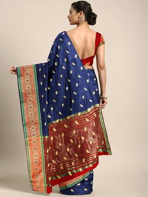 Blue woven silk blend saree with blouse 2