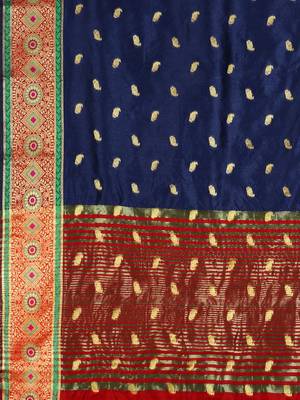 Blue woven silk blend saree with blouse 4