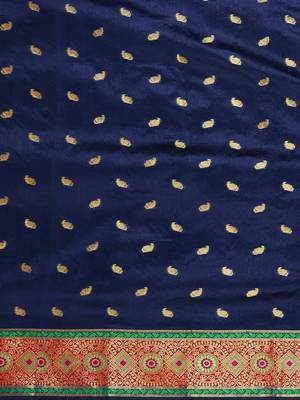 Blue woven silk blend saree with blouse 5