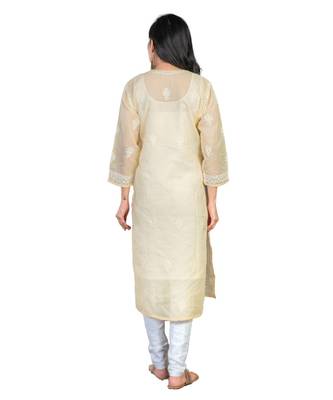 Ethnava Women's Lucknowi Chikankari Hand Embroidered Voile Cotton Straight Kurta 2