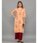 Ethnava Peach Matty Cotton  Lucknowi Chikankari Womens Kurta