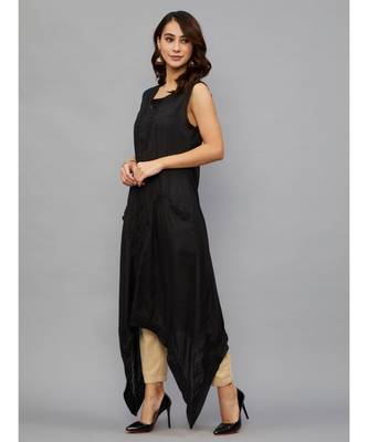 Ethnava Women's Lucknowi Chikankari Hand Embroidered Rayon Slub Trail Cut Kurta 3