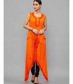 Ethnava Women's Lucknowi Chikankari Hand Embroidered Rayon Slub Trail Cut Kurta