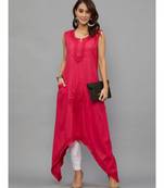 Ethnava Women's Lucknowi Chikankari Hand Embroidered Rayon Slub Trail Cut Kurta