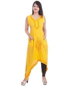 Ethnava Women's Lucknowi Chikankari Hand Embroidered Rayon Slub Trail Cut Kurta