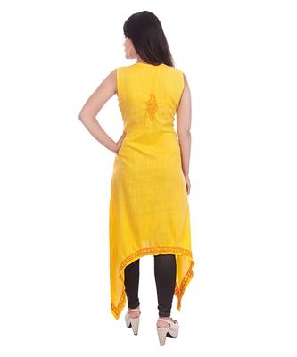 Ethnava Women's Lucknowi Chikankari Hand Embroidered Rayon Slub Trail Cut Kurta 2
