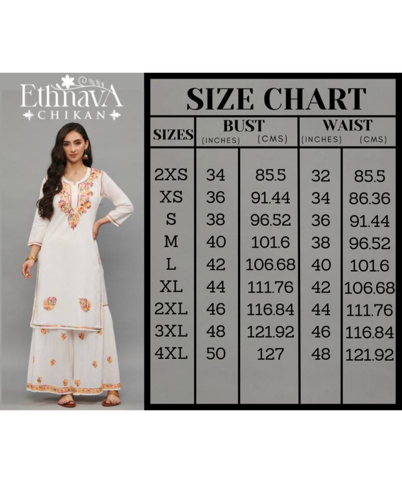 Ethnava White Georgette  Lucknowi Chikankari Womens Kurta With Slip