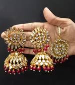 Maroon Copper Gold Plated Kundan Handmade Light Weight Jhumki Maangtika Set