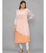 Ethnava Peach Georgette Lucknowi Chikankari Women's Kurta