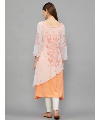 Ethnava Peach Georgette Lucknowi Chikankari Women's Kurta 2