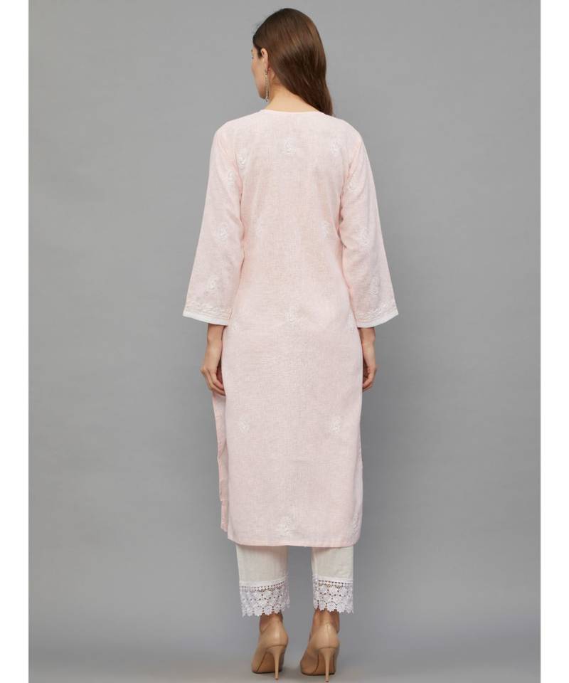 Ethnava Peach Modal Cotton Lucknowi Chikankari Women's Kurta