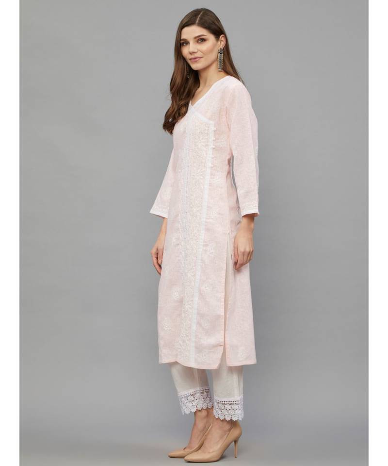Ethnava Peach Modal Cotton Lucknowi Chikankari Women's Kurta