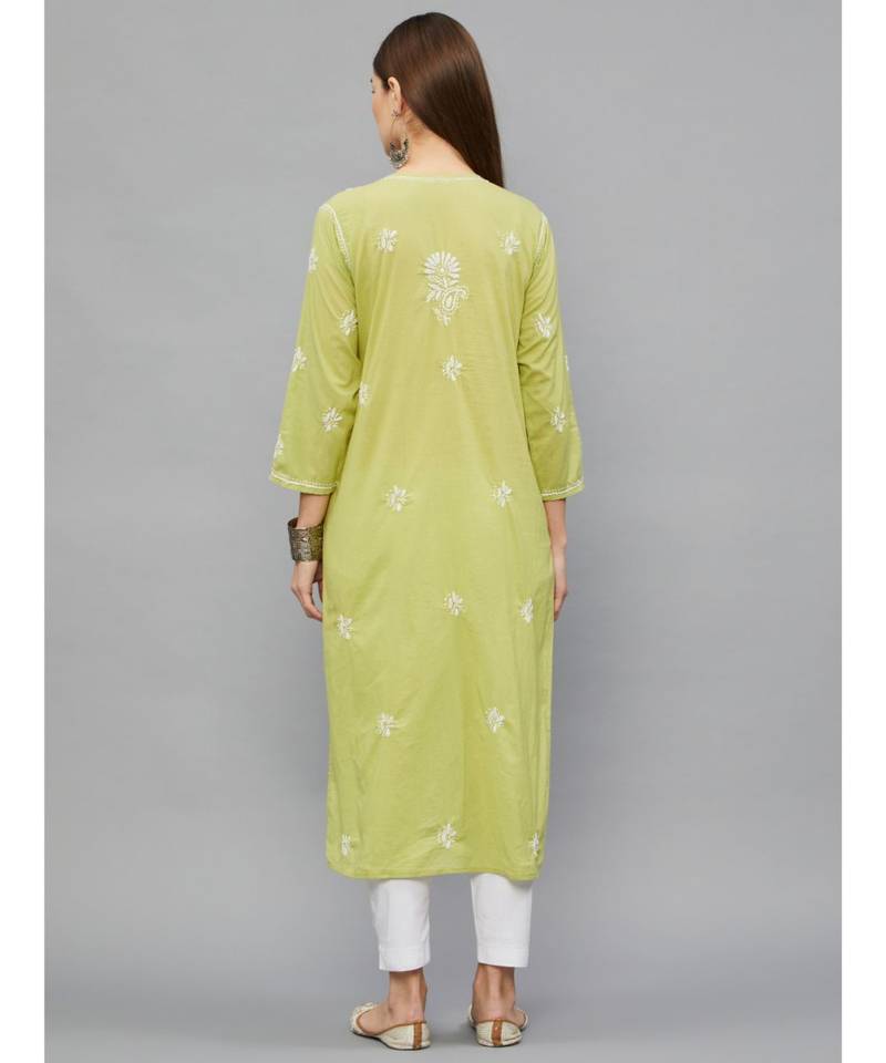 Ethnava Green Cotton  Lucknowi Chikankari Womens Kurta