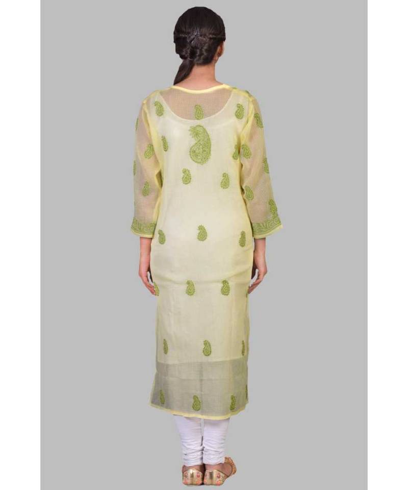 Ethnava Pink Kota Cotton  Lucknowi Chikankari Womens Kurta With Slip