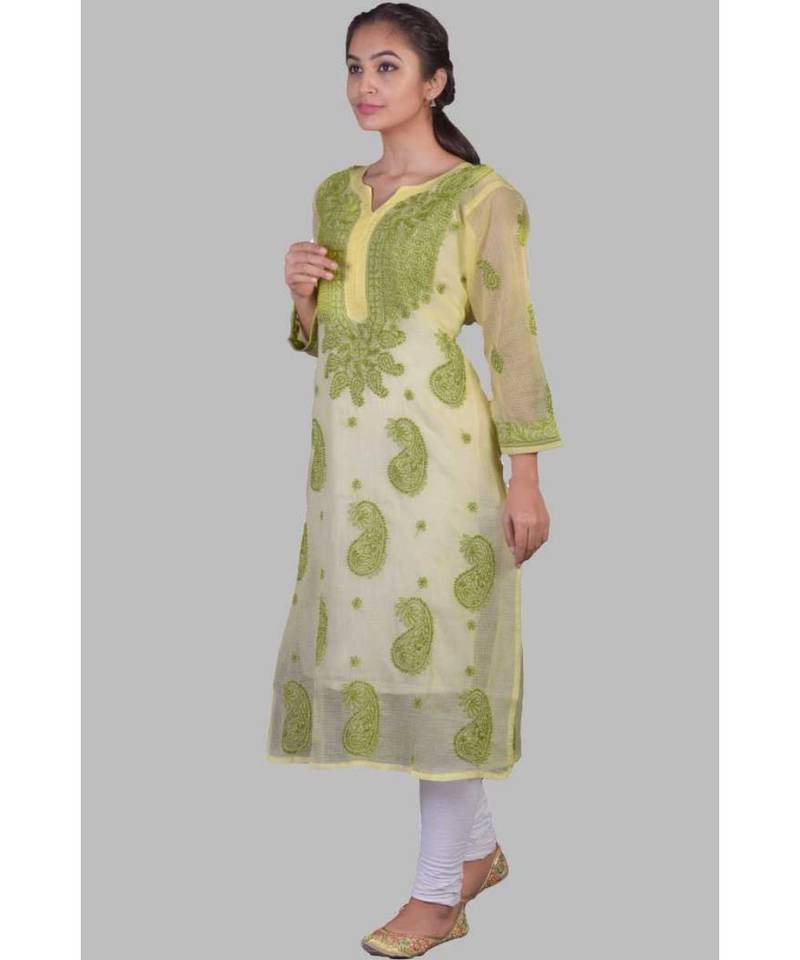 Ethnava Pink Kota Cotton  Lucknowi Chikankari Womens Kurta With Slip