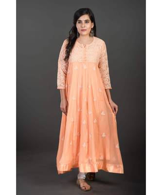 Ethnava Women's Chikankari Hand Embroidered Georgette Anarkali Kurta 1
