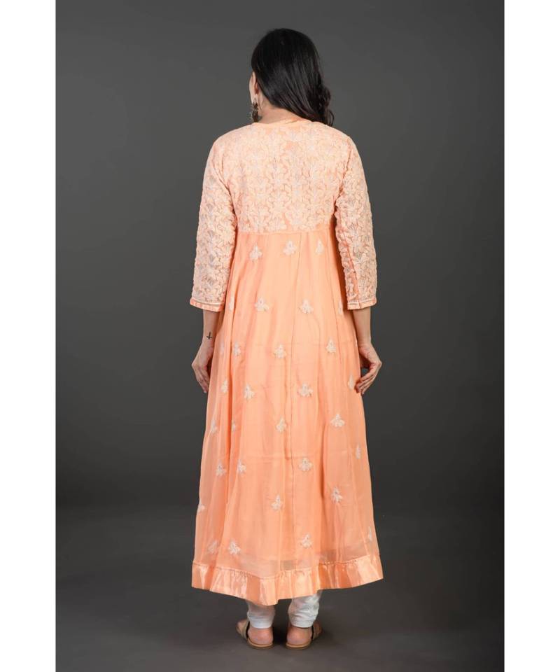 Ethnava Women's Chikankari Hand Embroidered Georgette Anarkali Kurta