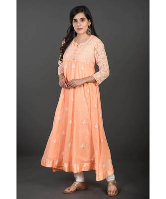 Ethnava Women's Chikankari Hand Embroidered Georgette Anarkali Kurta 3