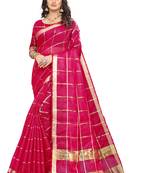 Pink woven cotton saree with blouse